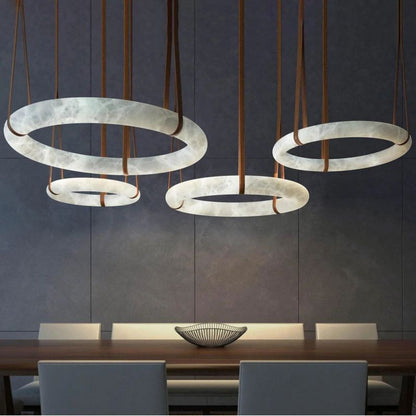 Olso Alabaster Halo Chandelier Round Pendant Light-Nobipets