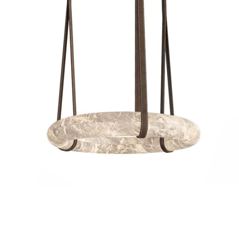 Olso Alabaster Halo Chandelier Round Pendant Light-Nobipets