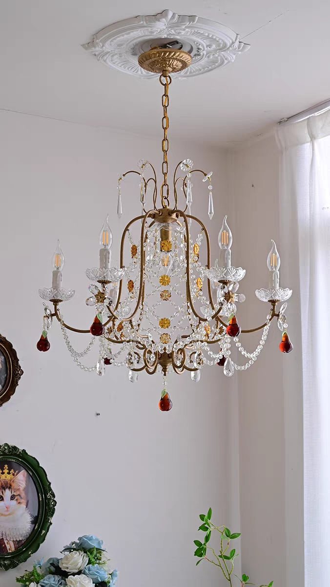 Ornate French Antique Crystal Ceiling Chandelier-Nobipets