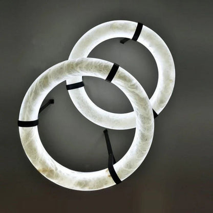 Oslo Alabaster Ring Round Pendant Chandelier, Modern Leather Strip Chandelier