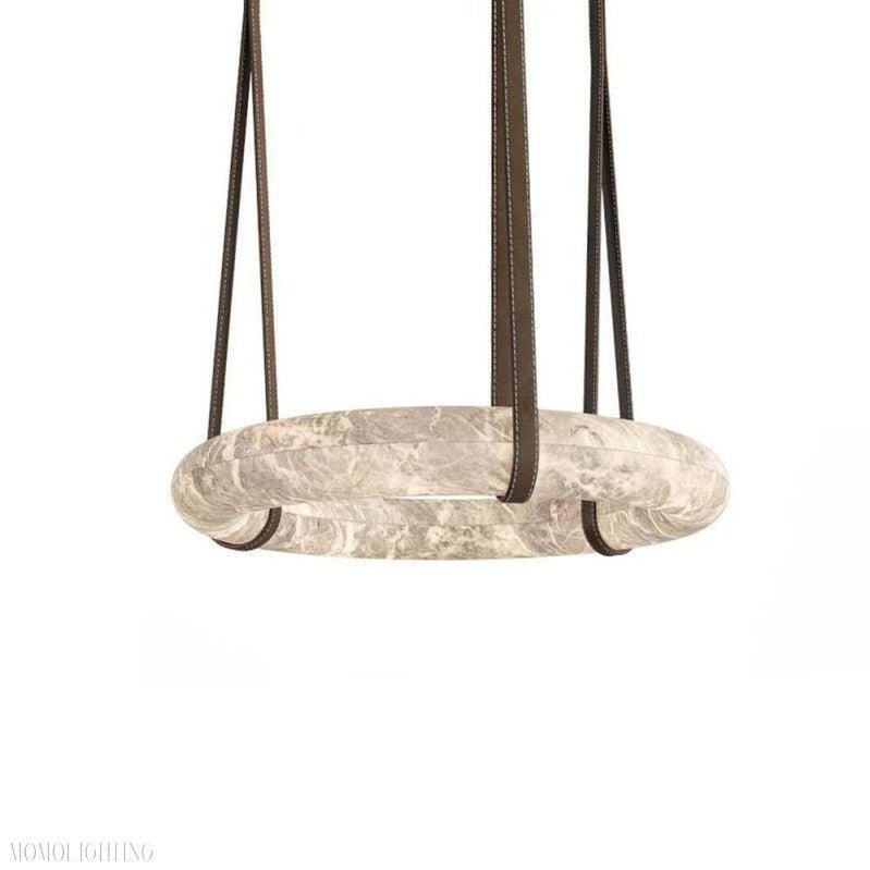 Oslo Alabaster Ring Round Pendant Chandelier, Modern Leather Strip Chandelier-Nobipets