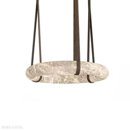 Oslo Alabaster Ring Round Pendant Chandelier, Modern Leather Strip Chandelier-Nobipets