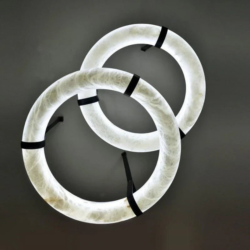 Oslo Alabaster Ring Round Pendant Chandelier, Modern Leather Strip Chandelier-Nobipets