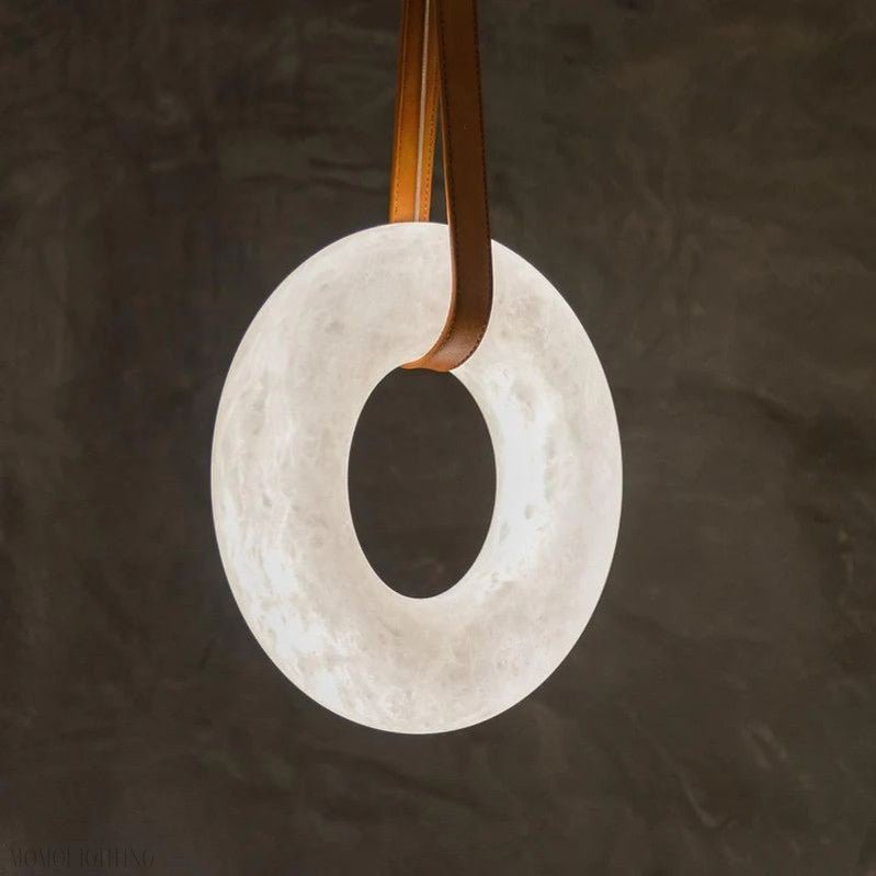 Oslo Alabaster Ring Round Pendant Chandelier, Modern Leather Strip Chandelier-Nobipets