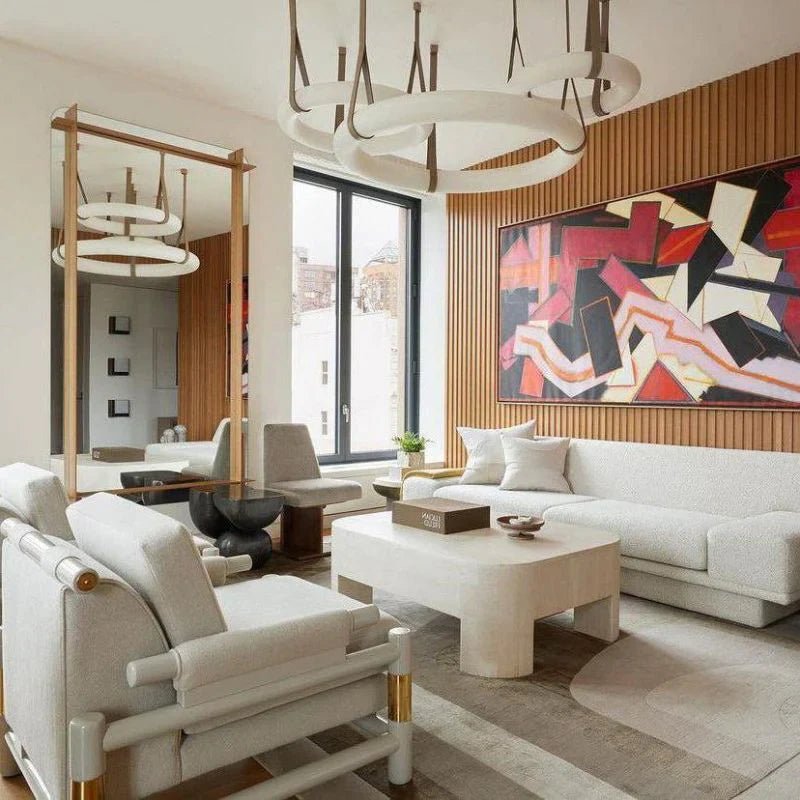 Oslo Alabaster Ring Round Pendant Chandelier, Modern Leather Strip Chandelier-Nobipets