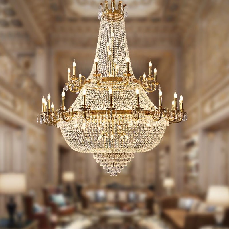 Oversized Luxury Double-layers Golden French Style Crystal Chandelier for Living/Dinning Room/Foyer/Hallway/Staircase-Nobipets