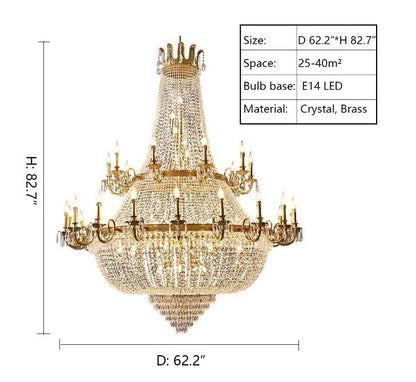 Oversized Luxury Double-layers Golden French Style Crystal Chandelier for Living/Dinning Room/Foyer/Hallway/Staircase-Nobipets