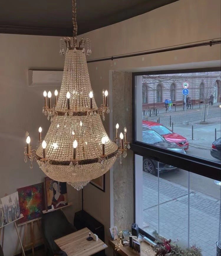 Oversized Luxury Double-layers Golden French Style Crystal Chandelier for Living/Dinning Room/Foyer/Hallway/Staircase-Nobipets