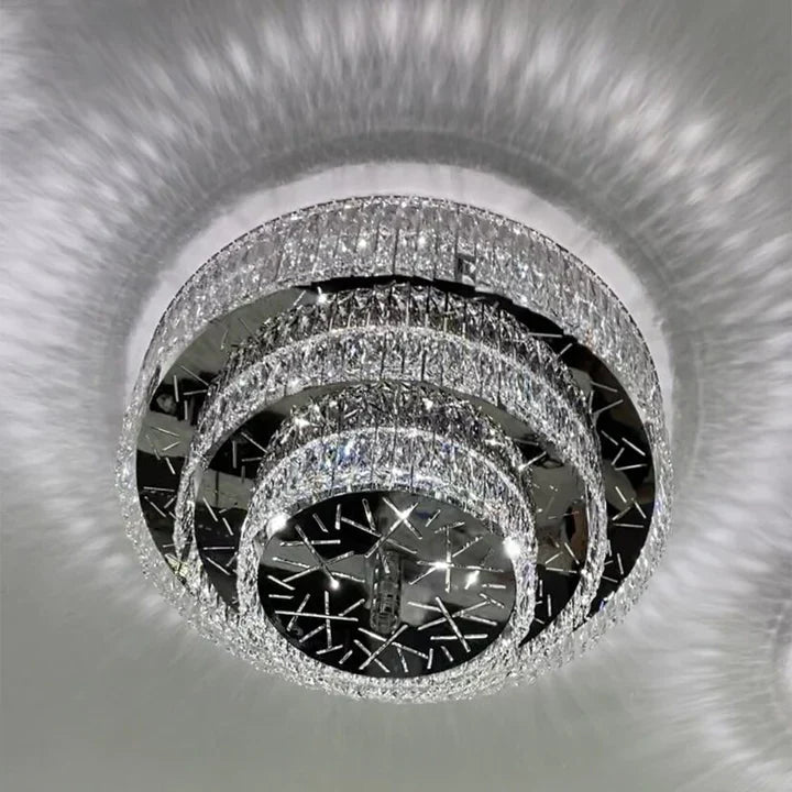 Oversized Modern Creative Flush Mount Round Multi-layers Crystal Pendant Chandelier for Living/Dining Room/Hallway-Nobipets