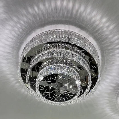 Oversized Modern Creative Flush Mount Round Multi-layers Crystal Pendant Chandelier for Living/Dining Room/Hallway-Nobipets