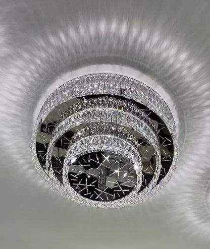 Oversized Modern Creative Flush Mount Round Multi-layers Crystal Pendant Chandelier for Living/Dining Room/Hallway-Nobipets