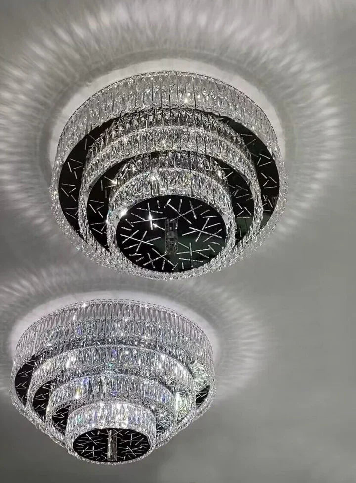 Oversized Modern Creative Flush Mount Round Multi-layers Crystal Pendant Chandelier for Living/Dining Room/Hallway-Nobipets