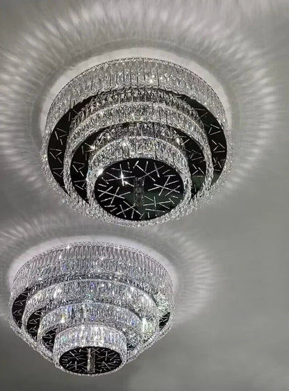 Oversized Modern Creative Flush Mount Round Multi-layers Crystal Pendant Chandelier for Living/Dining Room/Hallway-Nobipets