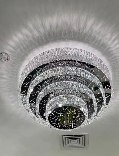 Oversized Modern Creative Flush Mount Round Multi-layers Crystal Pendant Chandelier for Living/Dining Room/Hallway-Nobipets