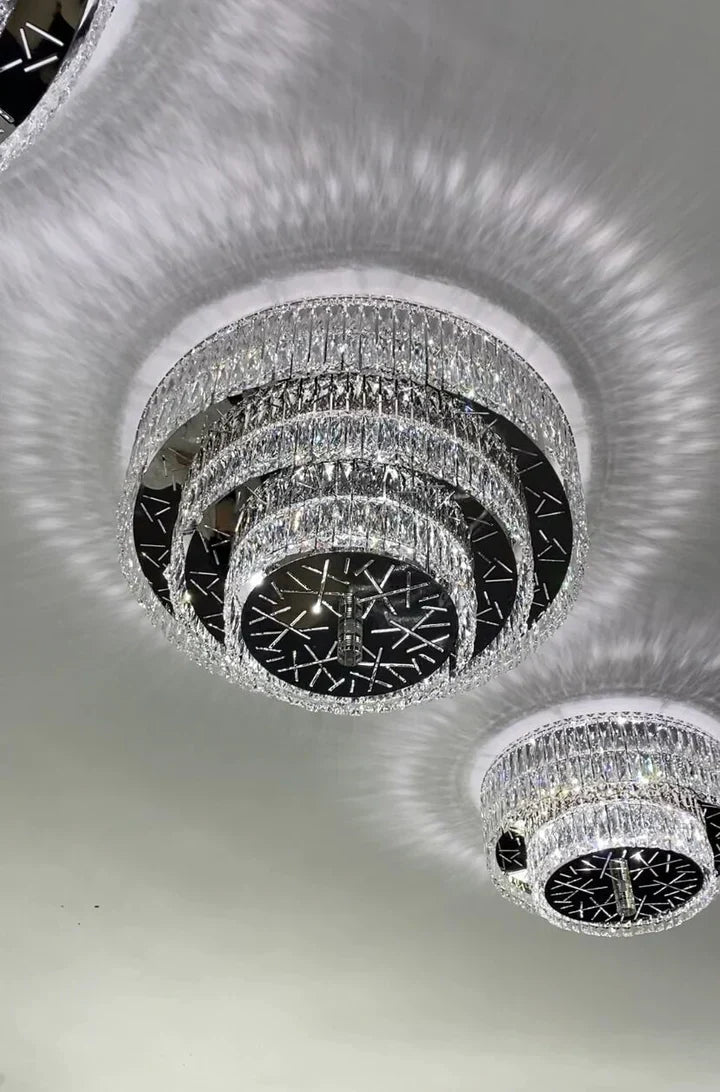 Oversized Modern Creative Flush Mount Round Multi-layers Crystal Pendant Chandelier for Living/Dining Room/Hallway-Nobipets