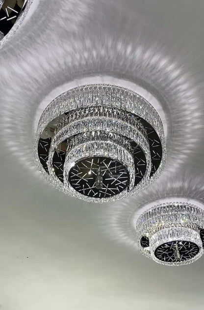 Oversized Modern Creative Flush Mount Round Multi-layers Crystal Pendant Chandelier for Living/Dining Room/Hallway-Nobipets