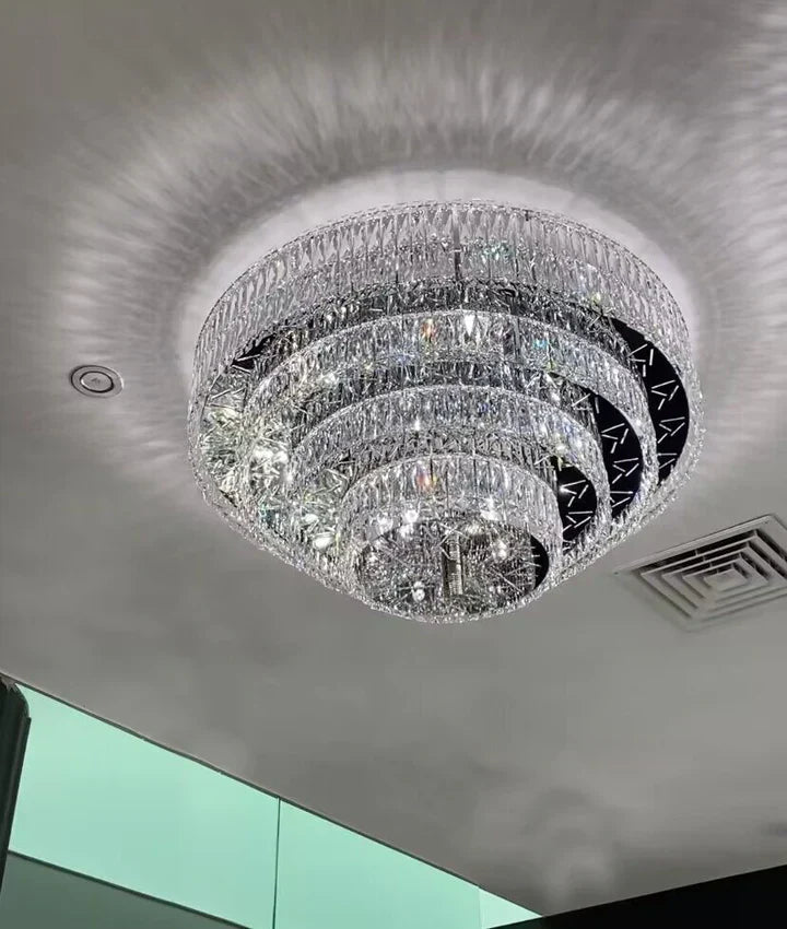 Oversized Modern Creative Flush Mount Round Multi-layers Crystal Pendant Chandelier for Living/Dining Room/Hallway-Nobipets