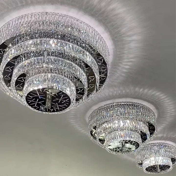 Oversized Modern Creative Flush Mount Round Multi-layers Crystal Pendant Chandelier for Living/Dining Room/Hallway-Nobipets