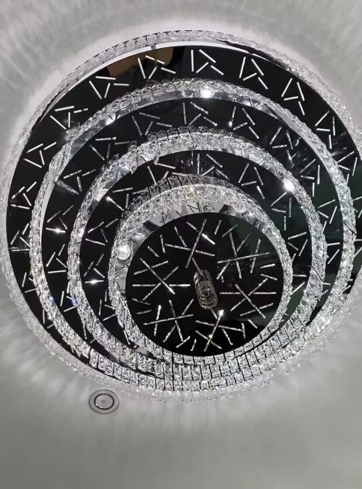 Oversized Modern Creative Flush Mount Round Multi-layers Crystal Pendant Chandelier for Living/Dining Room/Hallway-Nobipets