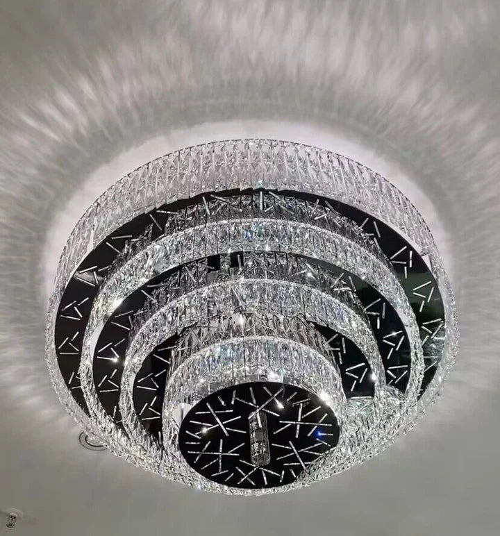 Oversized Modern Creative Flush Mount Round Multi-layers Crystal Pendant Chandelier for Living/Dining Room/Hallway-Nobipets