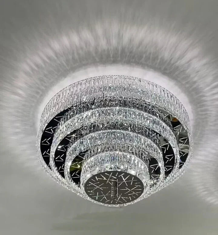 Oversized Modern Creative Flush Mount Round Multi-layers Crystal Pendant Chandelier for Living/Dining Room/Hallway-Nobipets