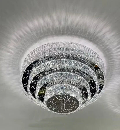 Oversized Modern Creative Flush Mount Round Multi-layers Crystal Pendant Chandelier for Living/Dining Room/Hallway-Nobipets