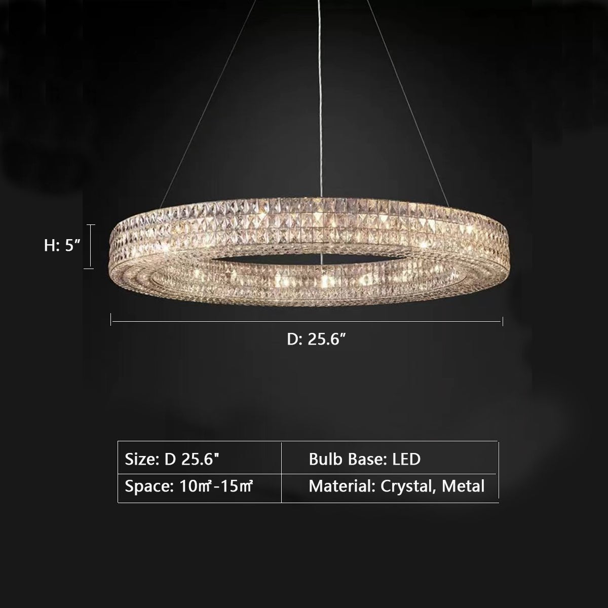 Oversized Modern Ring Pendant Light/Round Crystal Chandelier for Living/Dining Room/Bedroom-Nobipets