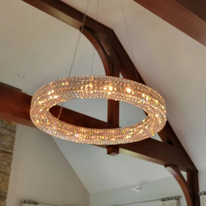 Oversized Modern Ring Pendant Light/Round Crystal Chandelier for Living/Dining Room/Bedroom-Nobipets