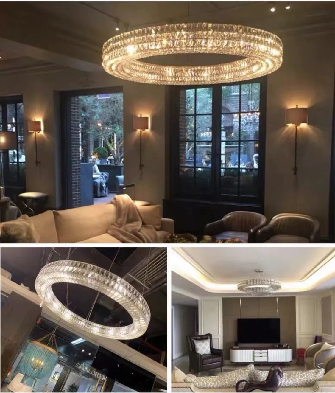 Oversized Modern Ring Pendant Light/Round Crystal Chandelier for Living/Dining Room/Bedroom-Nobipets