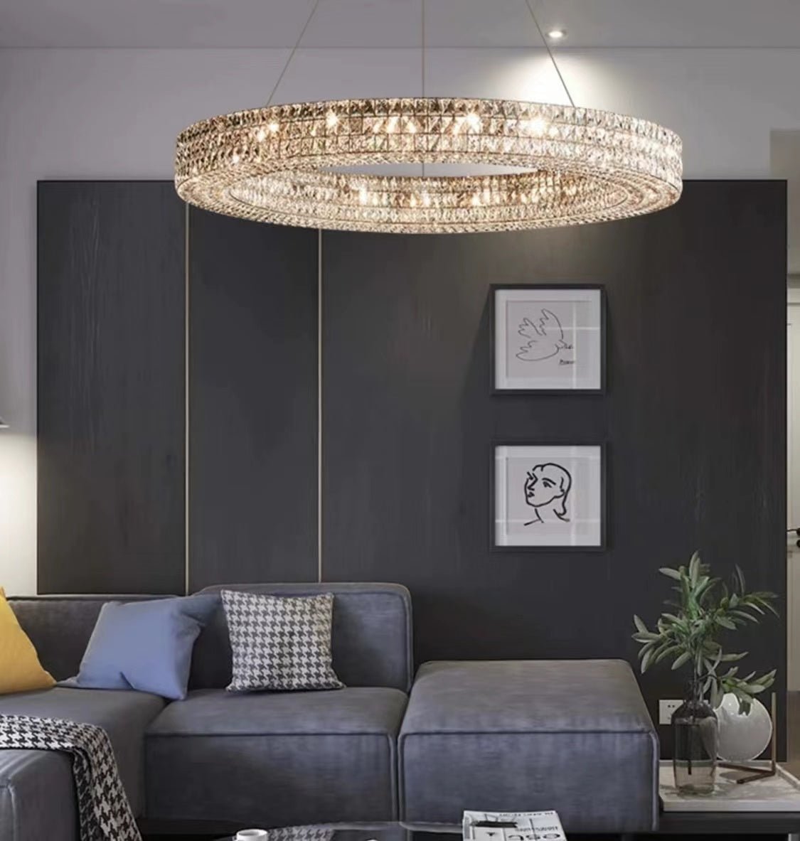 Oversized Modern Ring Pendant Light/Round Crystal Chandelier for Living/Dining Room/Bedroom-Nobipets