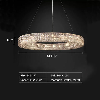 Oversized Modern Ring Pendant Light/Round Crystal Chandelier for Living/Dining Room/Bedroom-Nobipets