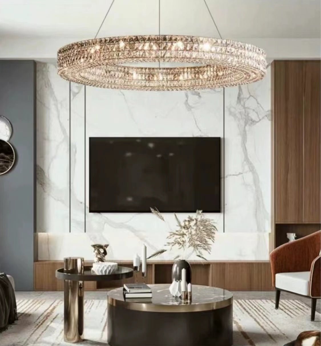 Oversized Modern Ring Pendant Light/Round Crystal Chandelier for Living/Dining Room/Bedroom-Nobipets