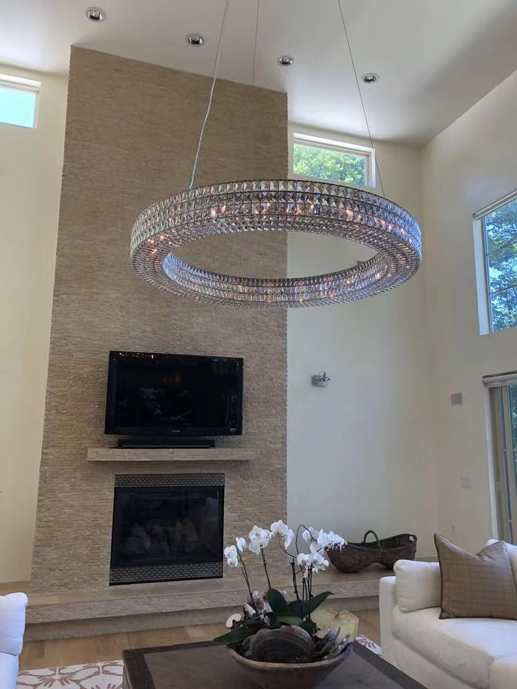 Oversized Modern Ring Pendant Light/Round Crystal Chandelier for Living/Dining Room/Bedroom-Nobipets