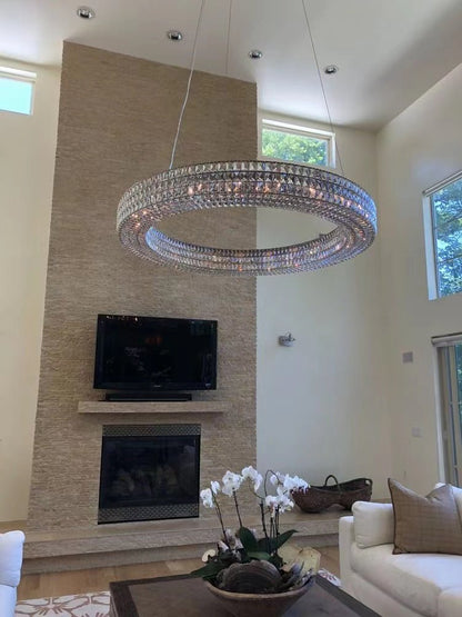 Oversized Modern Ring Pendant Light/Round Crystal Chandelier for Living/Dining Room/Bedroom-Nobipets
