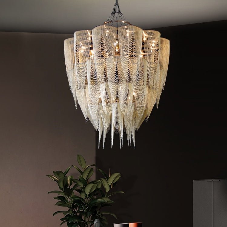 Oversized Post-Modern Aluminium Chain Tassel Pendant Chandelier for Large Living Room/Staircase/Villa-Nobipets