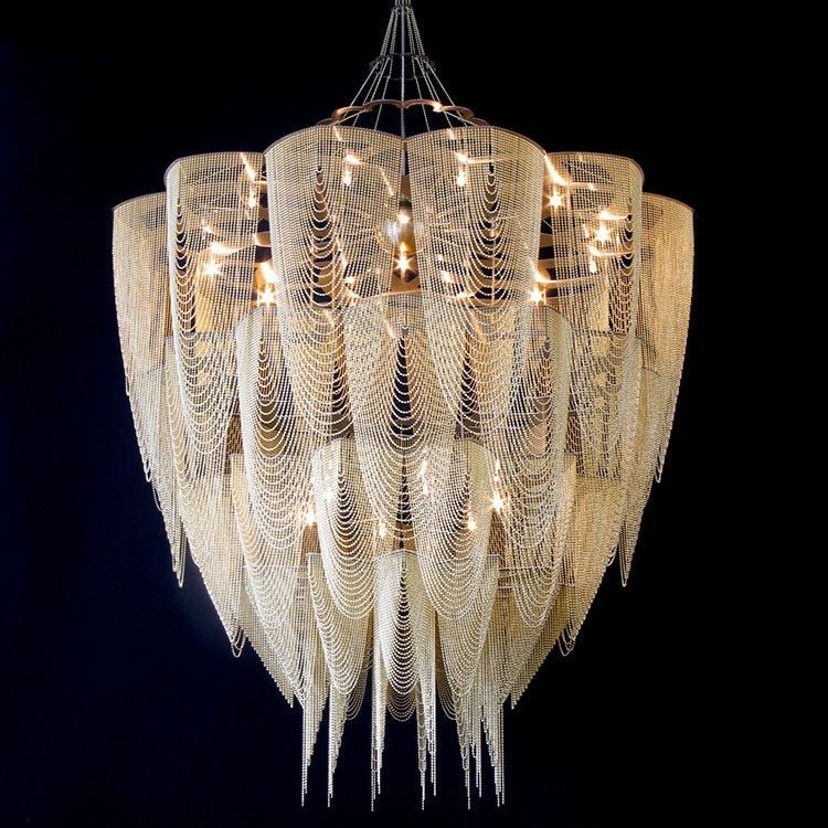 Oversized Post-Modern Aluminium Chain Tassel Pendant Chandelier for Large Living Room/Staircase/Villa-Nobipets