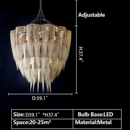 Oversized Post-Modern Aluminium Chain Tassel Pendant Chandelier for Large Living Room/Staircase/Villa-Nobipets