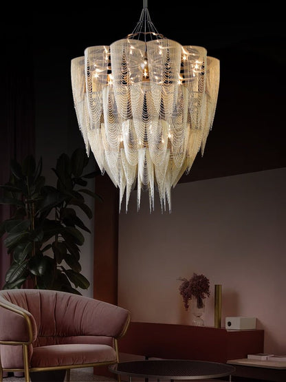 Oversized Post-Modern Aluminium Chain Tassel Pendant Chandelier for Large Living Room/Staircase/Villa-Nobipets