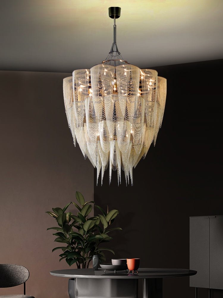 Oversized Post-Modern Aluminium Chain Tassel Pendant Chandelier for Large Living Room/Staircase/Villa-Nobipets