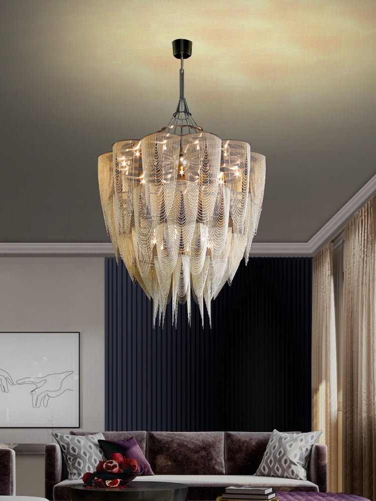 Oversized Post-Modern Aluminium Chain Tassel Pendant Chandelier for Large Living Room/Staircase/Villa-Nobipets