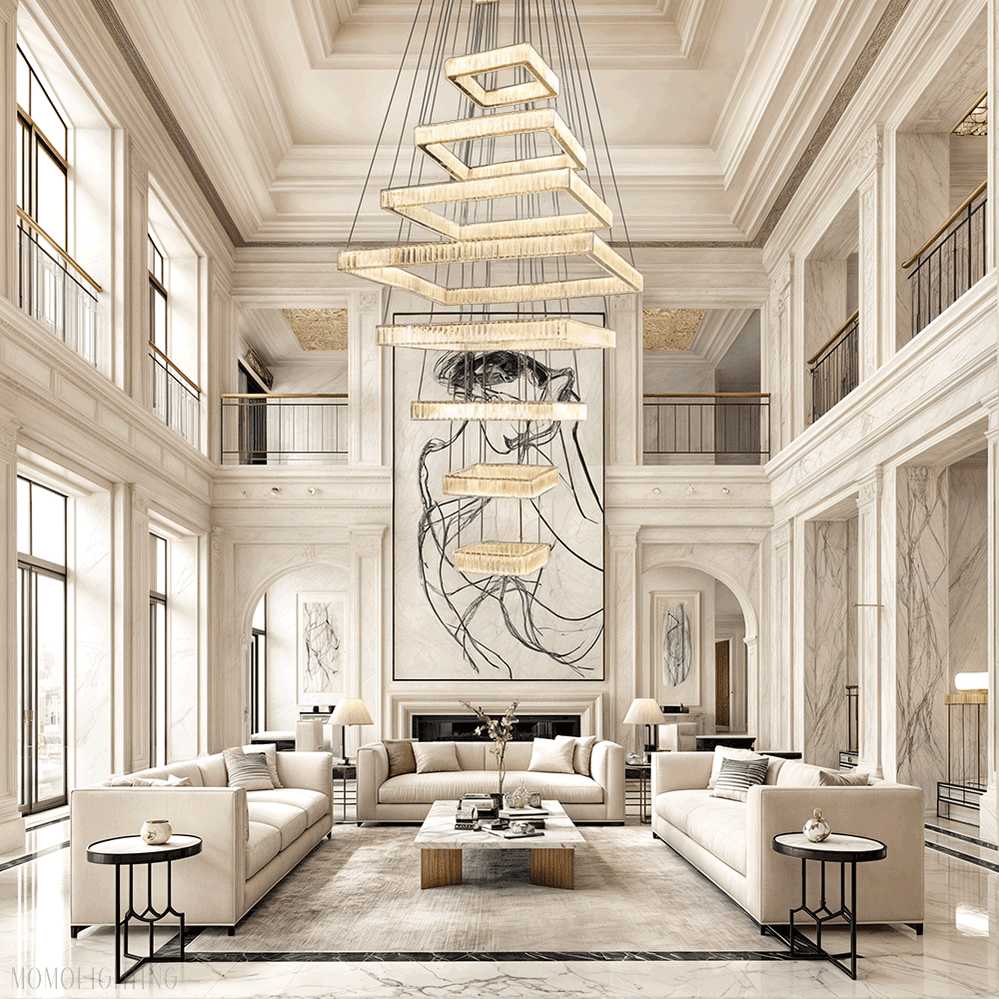 Pamela 8-Tier Square Crystal Chandelier-Nobipets