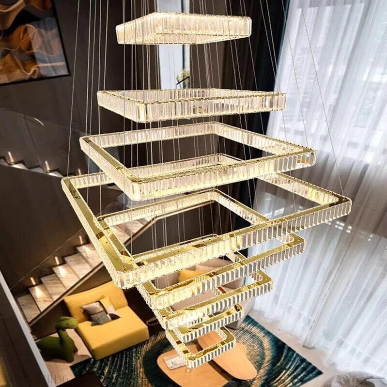 Pamela 8-Tier Square Crystal Chandelier-Nobipets