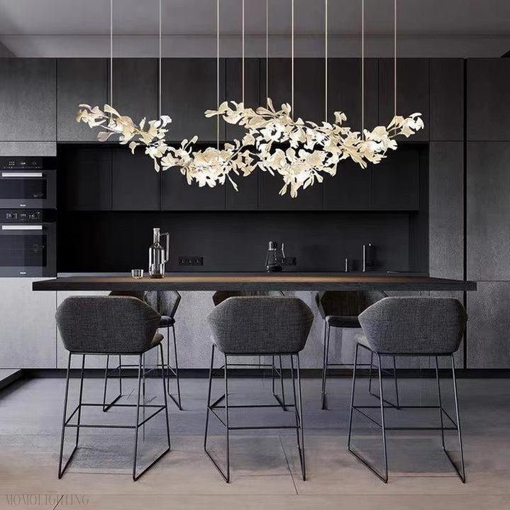 Porcelain Linear Gold Ginkgo Chandelier-Nobipets