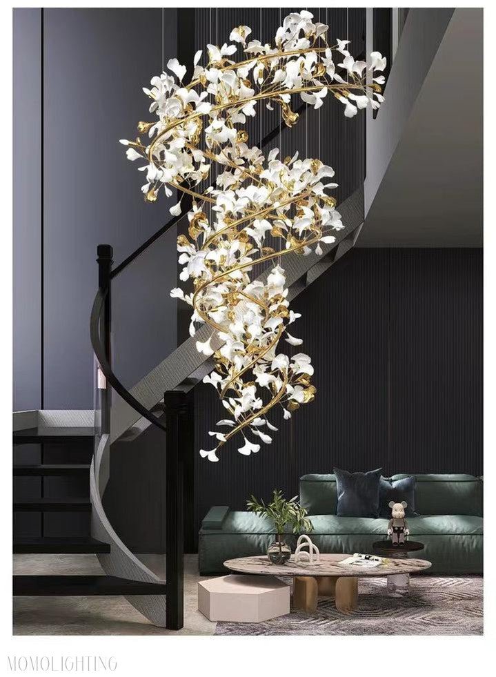 Porcelain Linear Gold Ginkgo Chandelier-Nobipets