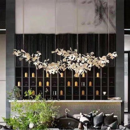 Porcelain Linear Gold Ginkgo Chandelier-Nobipets