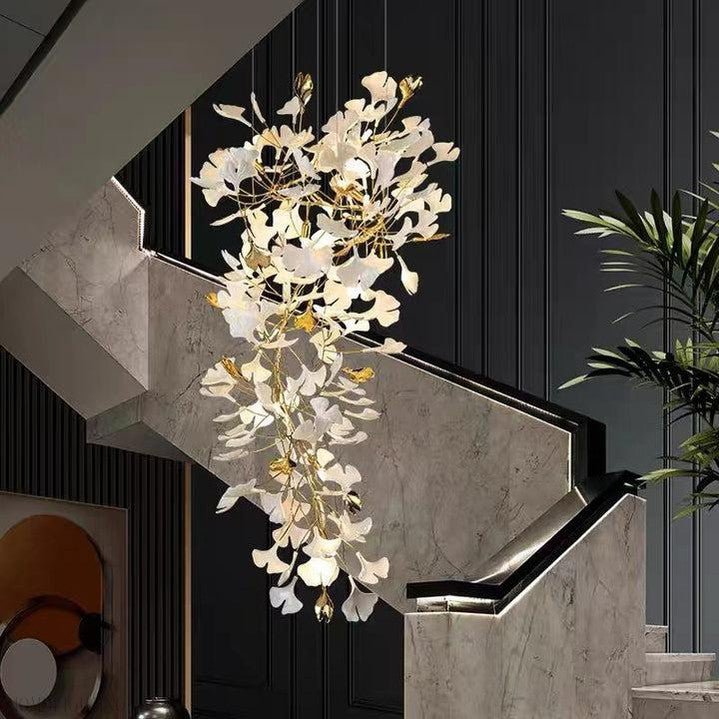 Porcelain Linear Gold Ginkgo Chandelier-Nobipets