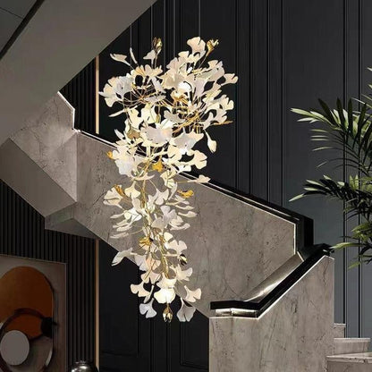 Porcelain Linear Gold Ginkgo Chandelier-Nobipets