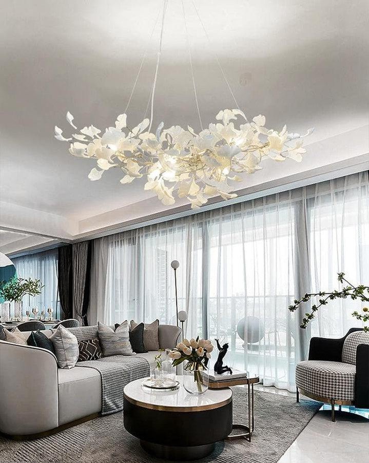 Porcelain Linear Gold Ginkgo Chandelier-Nobipets