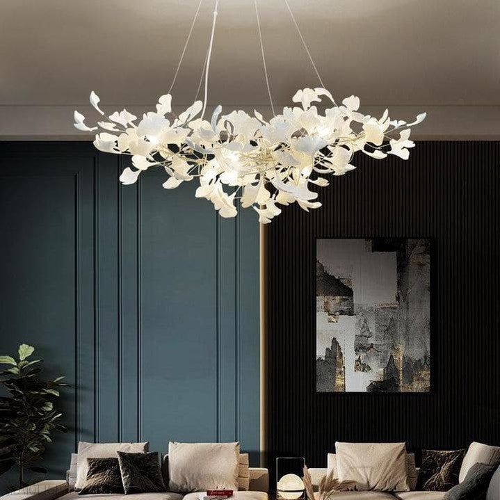 Porcelain Linear Gold Ginkgo Chandelier-Nobipets