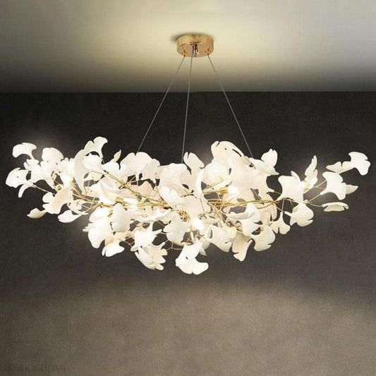 Porcelain Linear Gold Ginkgo Chandelier-Nobipets